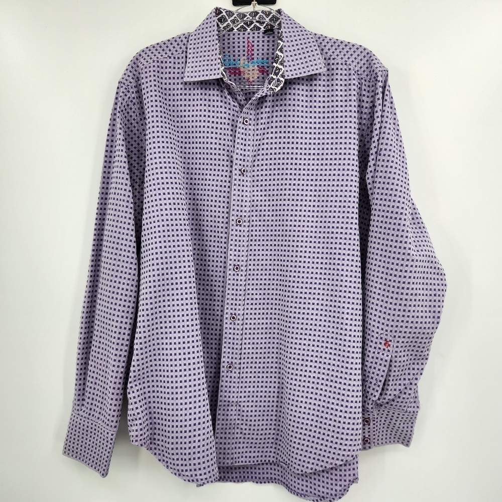 Robert Graham Long Sleeve Button Front Shirt Mens Size Large Purple Textured